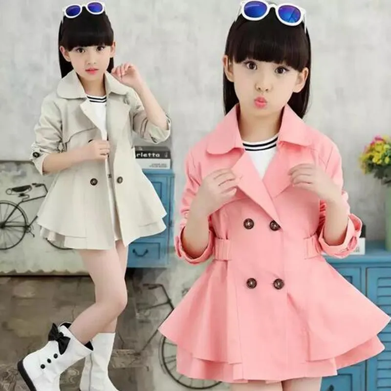 

Girls Trench Coats Spring Autumn Fashion Kids Windbreaker Korean Girl Double-breasted Jacket School Outerwear Children Clothing