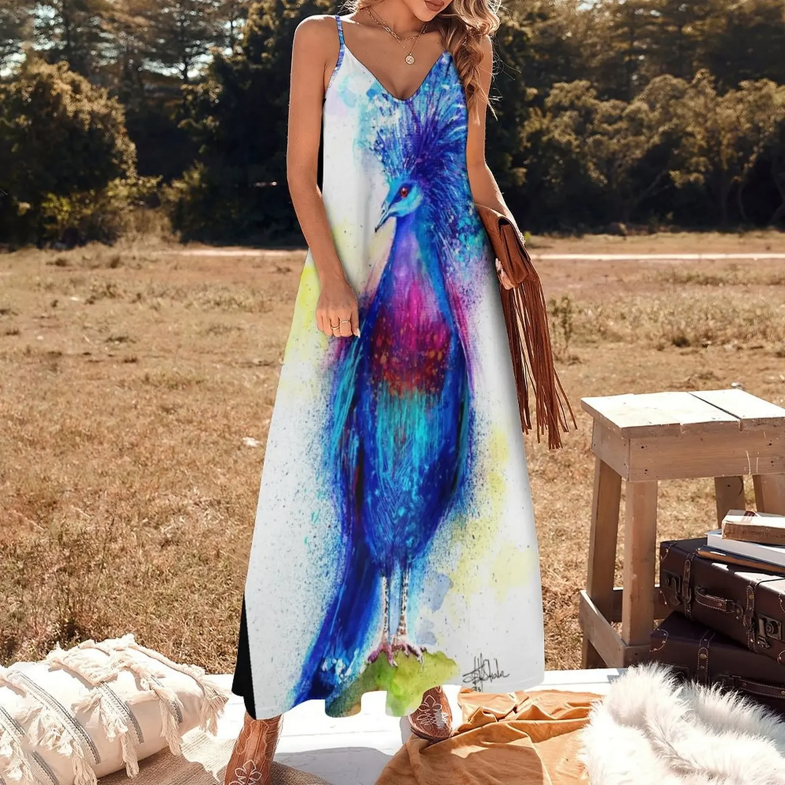 Blue Crowned Pigeon Sleeveless Dress luxury dress beach dress birthday for women luxury 2024