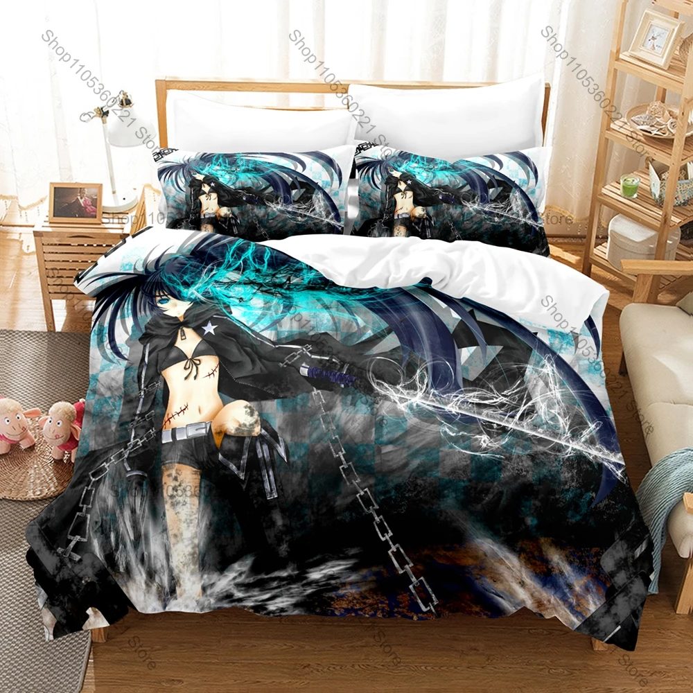 Cool Black Rock Shooter BRS Dark Star Cannon Battle Fantasy Anime Bedding Set Includes Duvet Cover 2 Pillowcases Blue Twin Tail