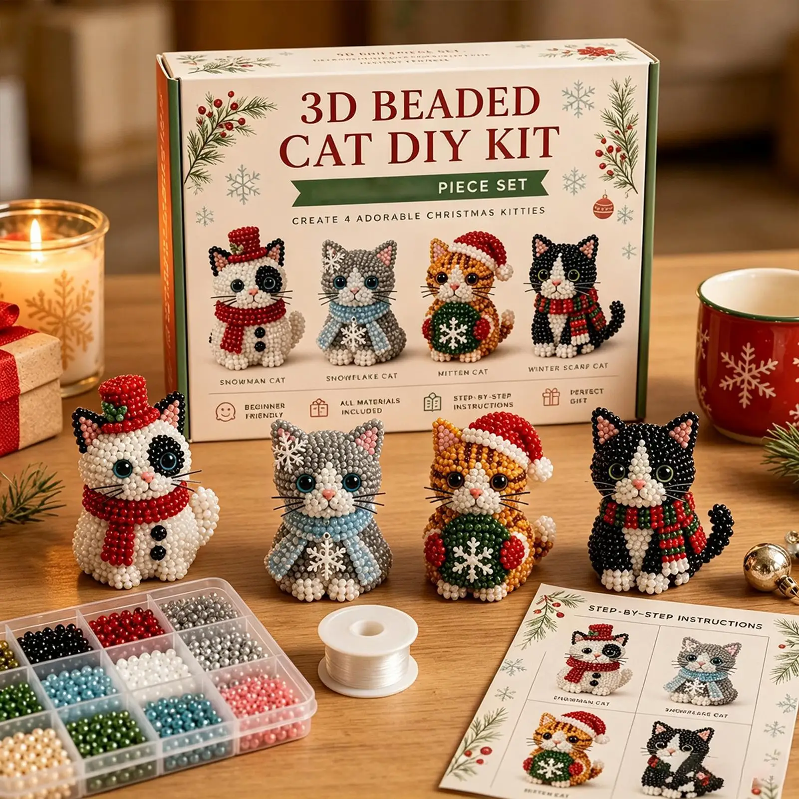 Beaded Animal Kit With Instructions Cat Making Craft Supplies Tiny 3d Beaded Animal DIY Kit For Kids Boys Girls Family Crafts view 4