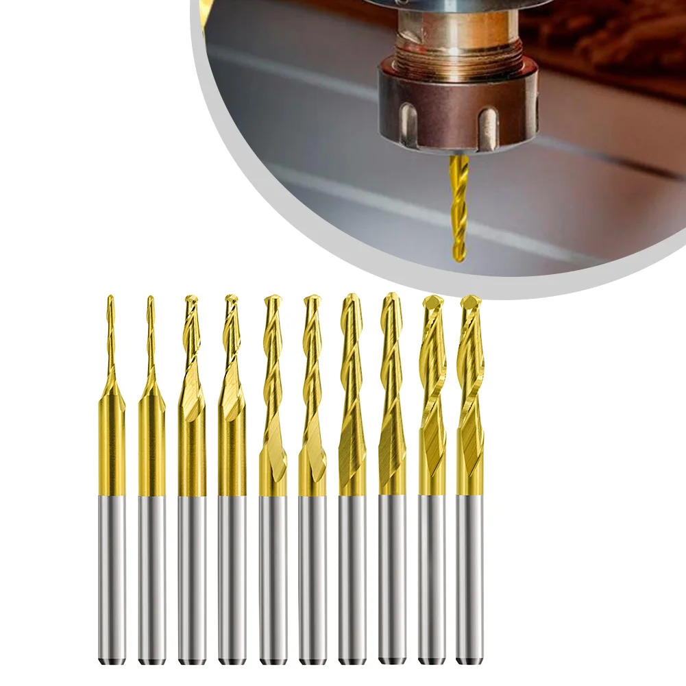 

10 шт., 2 фрезы, твердосплавные сферические концевые фрезы, фрезерный инструмент с ЧПУ, 3,175 мм, фреза с хвостовиком для металла, дерева, стали, фрезерования