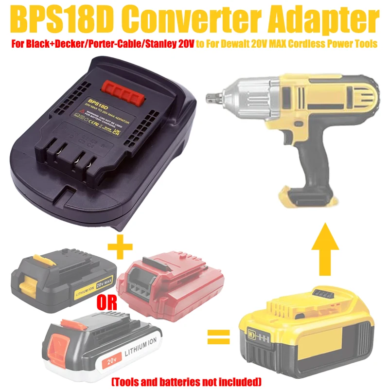ALASICKA BPS18D Battery Adapter for Black+Decker/Porter-Cable/Stanley 20V Convert To Fit for Dewalt 20V MAX Cordless Power Tools