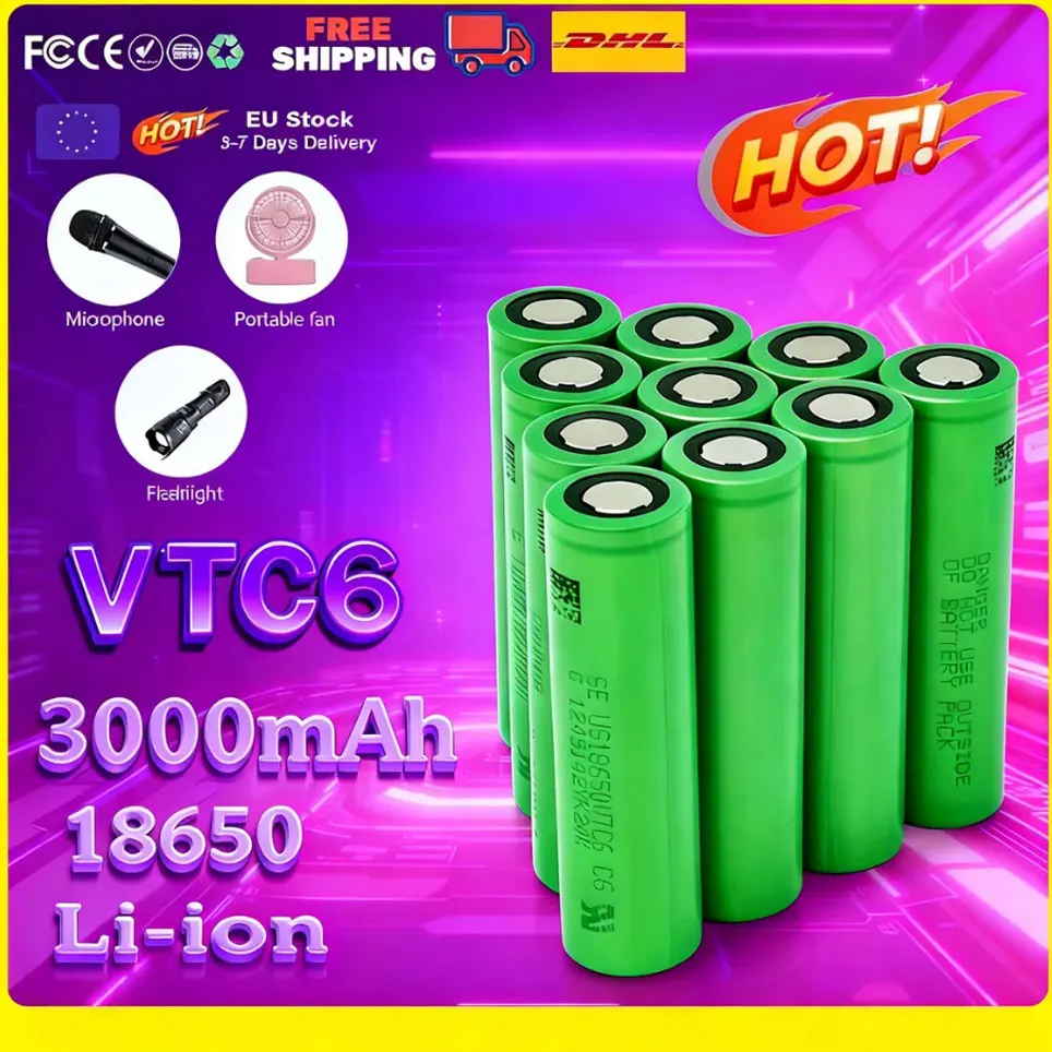 Batería Recargable De Iones De Litio 18650 3.7V Vtc6 3000Mah – Segura, Duradera, Adecuada Para Linternas Led — -50%, 33.87€ Coupon, from 33.87€ – 50% descuento – €33.87