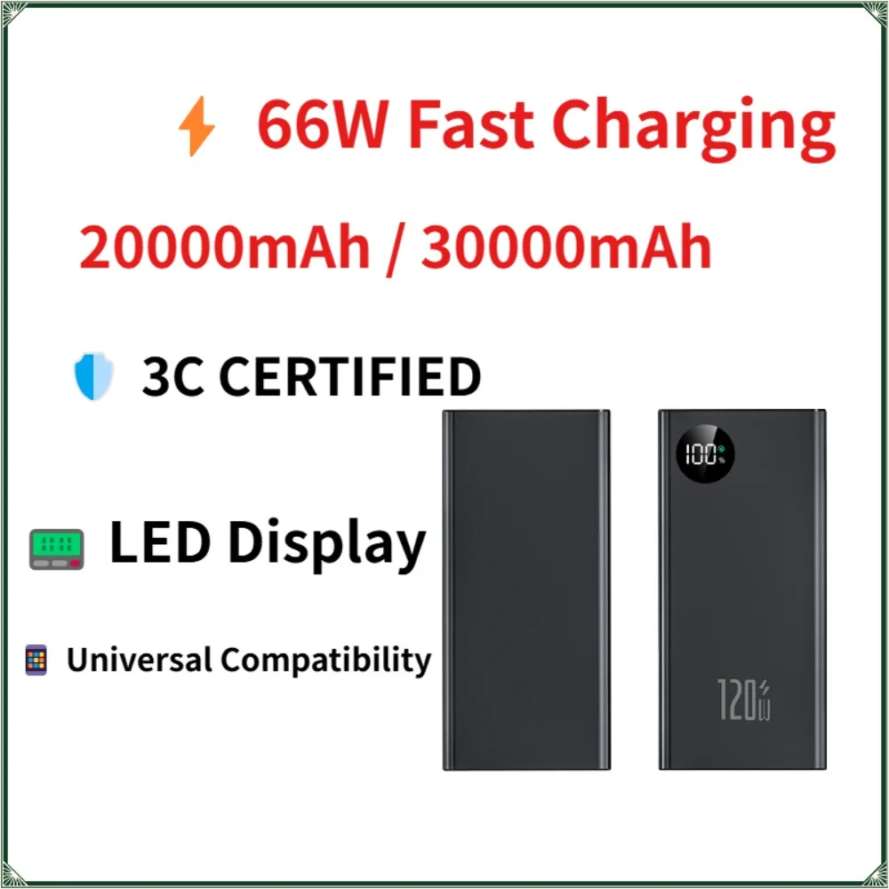 20000mAh 30000mAh Power Bank 3C Certified Fast Charging LED Display High Capacity External Battery for iPhone Samsung Xiaomi