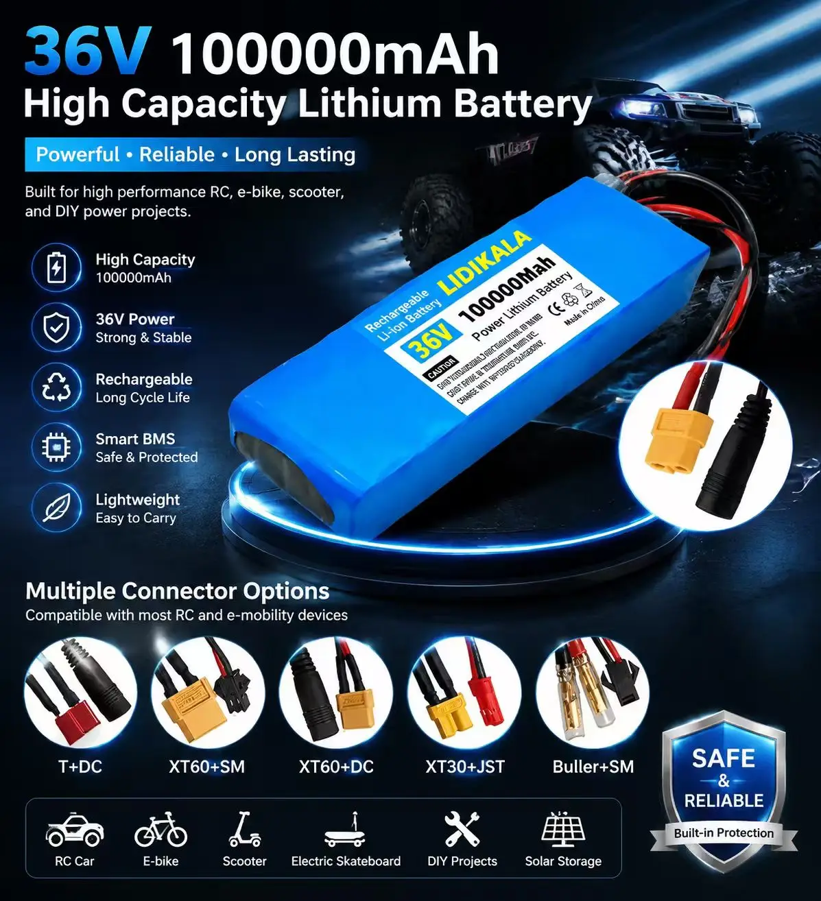 Neues Upgrade 18650 Lithium-Ionen-Akkupack 10S2P 36V 100000mAh 500W mit integriertem BMS-Schutz, wiederaufladbarer Ersatzakku für Elektroroller, E-Bike und modifizierte Fahrzeuge.