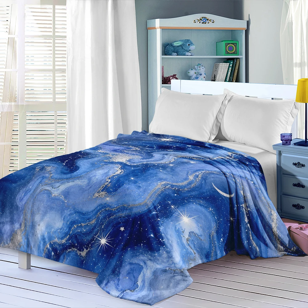 Blue Marble Stars Moon Super Soft Flannel Blanket Fuzzy Warm Throw Blanket for Bed Couch Cozy Plush Bed Cover All Season
