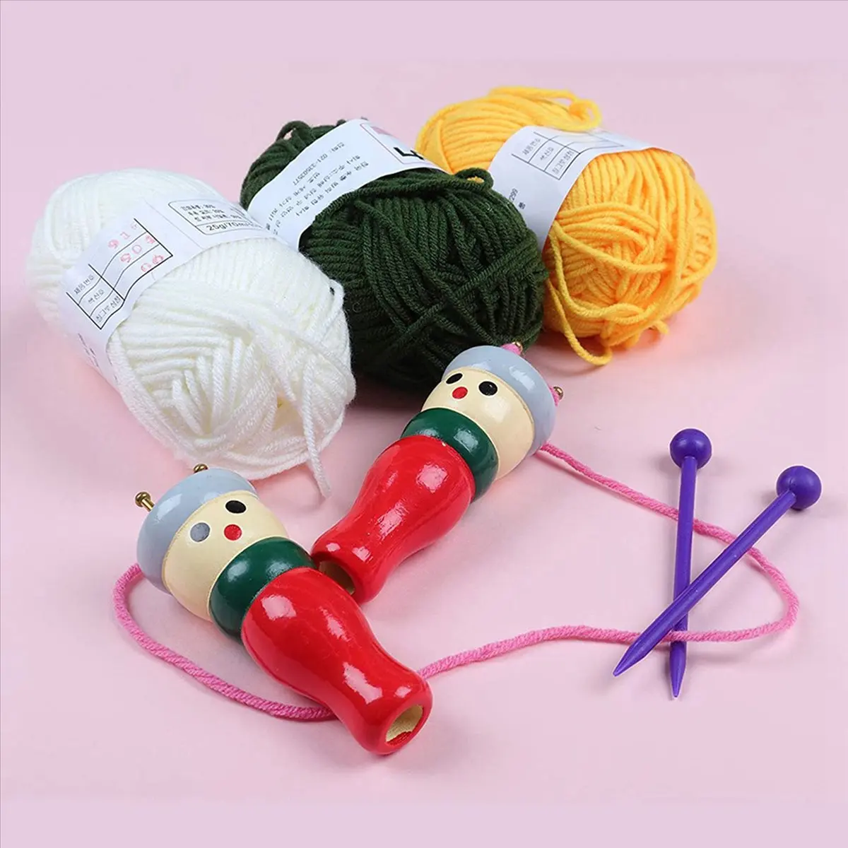 Rank! French Knitter Tool 8 Pack, Wooden Knitting Dolly Set Spool Knitting Doll Knitting Loom Toy for Making Bracelets, Etc
