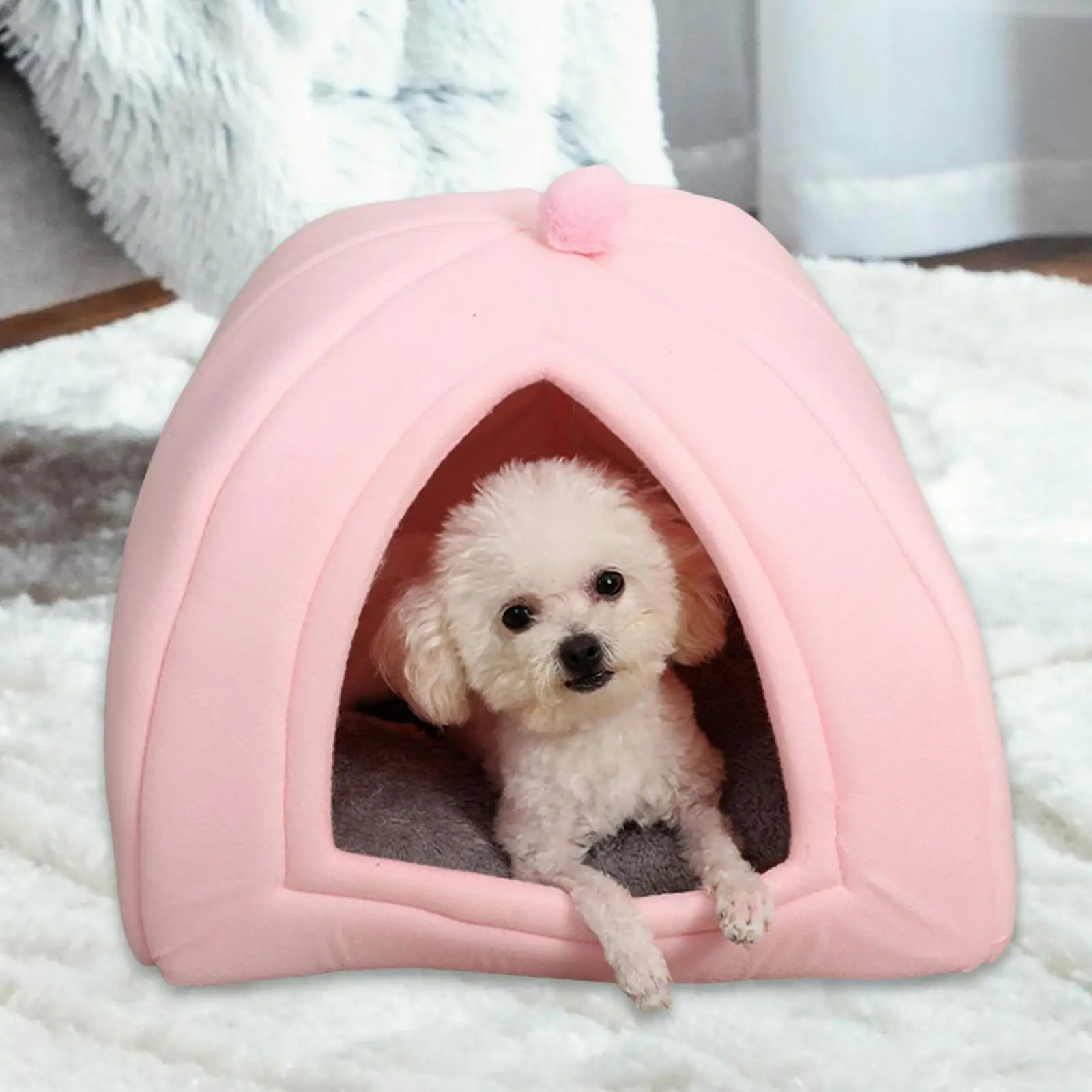 Cat Soft Warm House Dog Tent Removable Washable Pad Cave Pet Bed for Indoor Cats