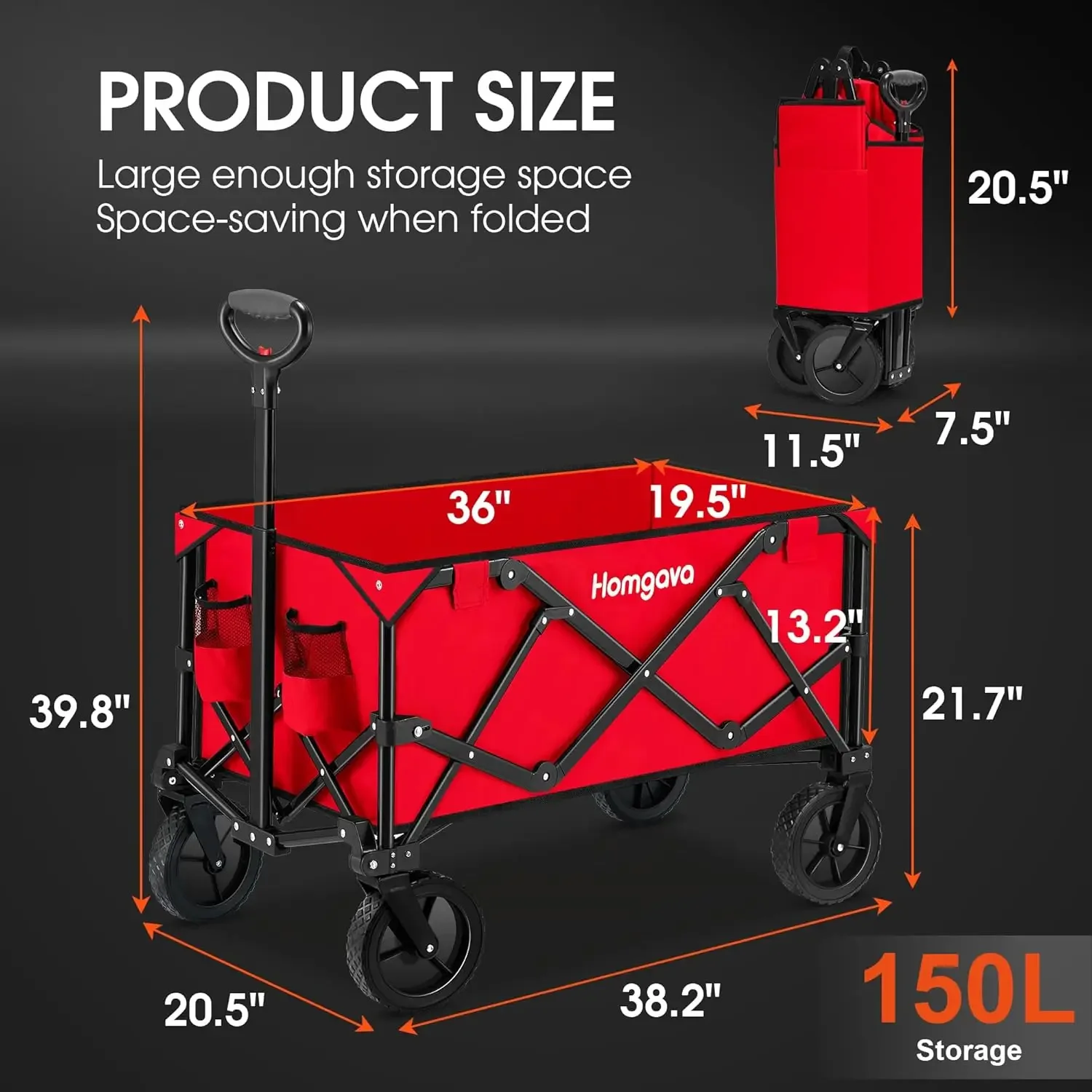 Carrito plegable de gran capacidad, carrito de jardín resistente con ruedas para todo terreno, portátil