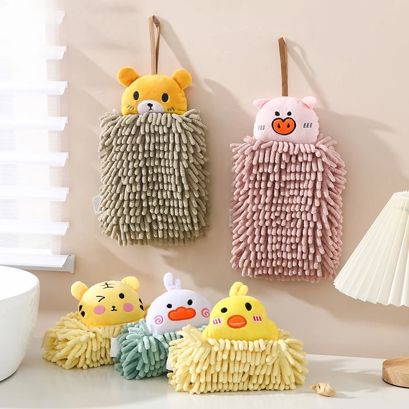 Cartoon Soft Chenille Hand Towel Super Absorbent Hanging Towels Wipes Cloth Bathroom Kitchen Towel Accessories Handkerchief Gift