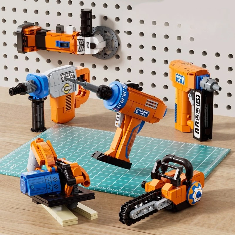 SEMBO Mini Electric Drill Building Blocks Children's Educational Repair Tool Set Assembled Chainsaw Model Ornaments Trendy Toys