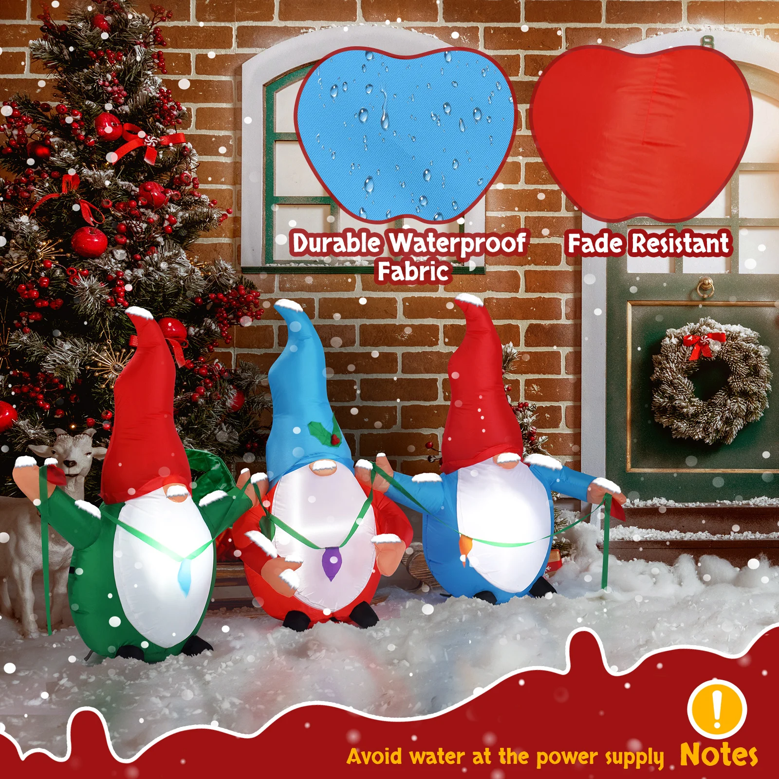 6.6ft Inflatable Christmas Decorations, Three Christmas Gnomes, Front Lawn Garden Decorations with Built-in LED Lights