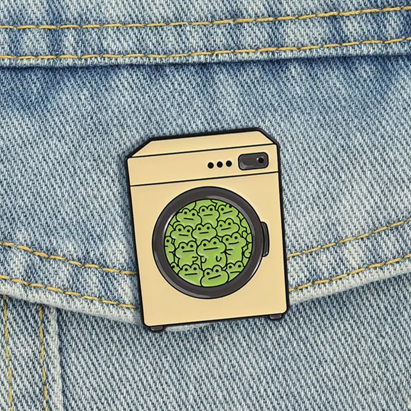 Frog Washing Machine Enamel Pins Cartoon Funny Laundry Froggy Brooches Lapel Badge Cute Jewelry Accessory Gifts For Friends