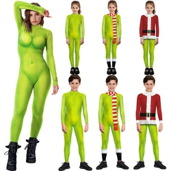 Christmas Green Monster 3D Print Cosplay Costume  Xmas Santa Claus Bodysuit Family Matching Outfits Carnival Party Clothing