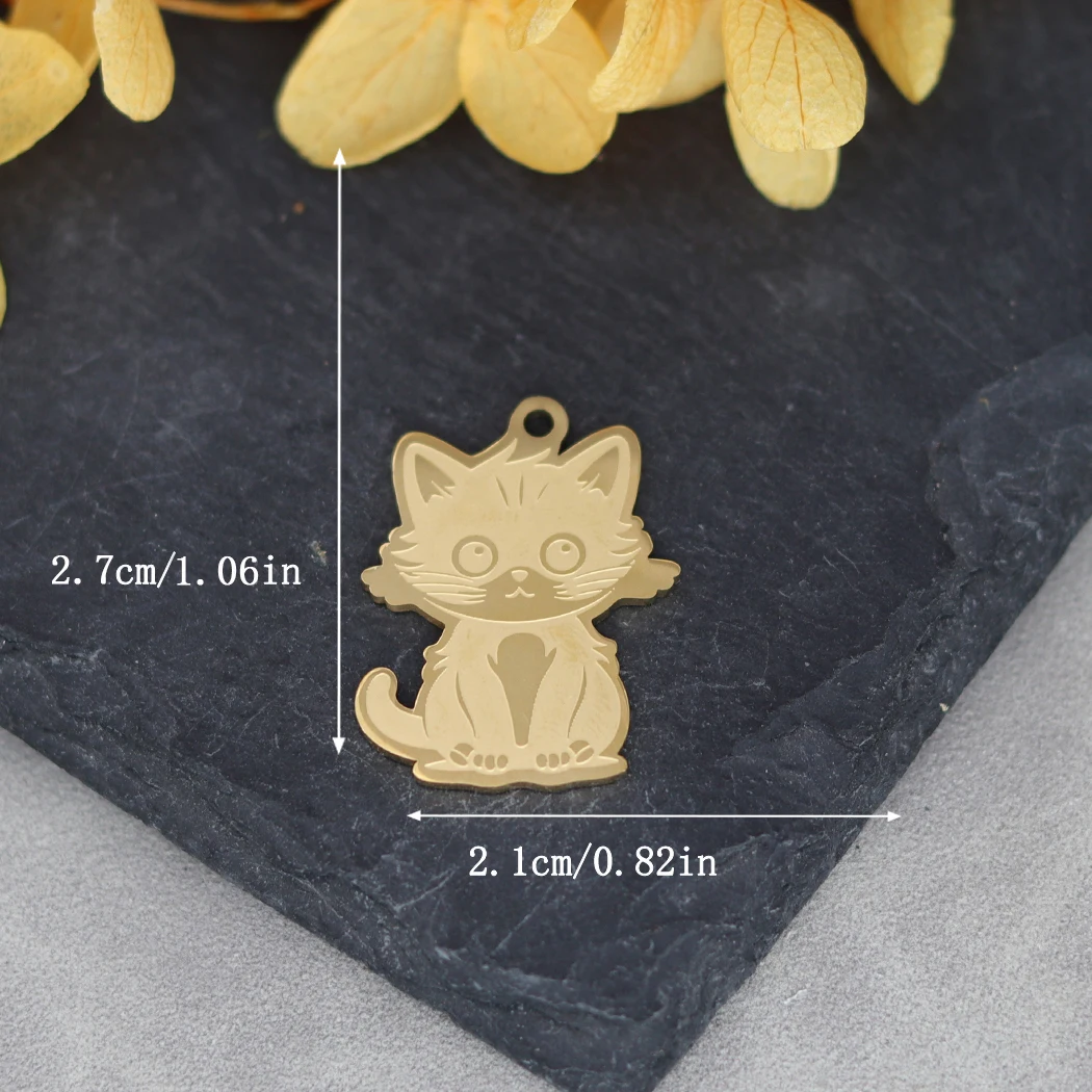 2pcs Cute Cat Design Charms Stainless Steel Animal Pendants For DIY Bracelet Necklace Jewelry Making Accessories image 2