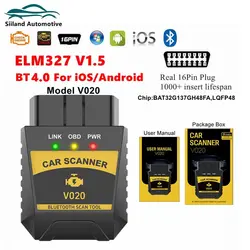 V020 elm327 v1.5 obd2 scanner support bluetooth 4 for ios/android/pc elm 327 code reader clear error engine car diagnostis tool