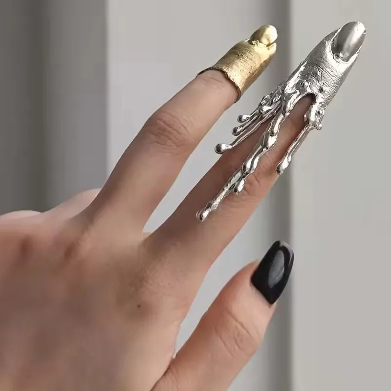 Fashion Metal Irregular Texture Lava Drop Rings For Men Women Gothic Punk Silver Color Bowknot Armor Nail Ring Y2K Jewelry