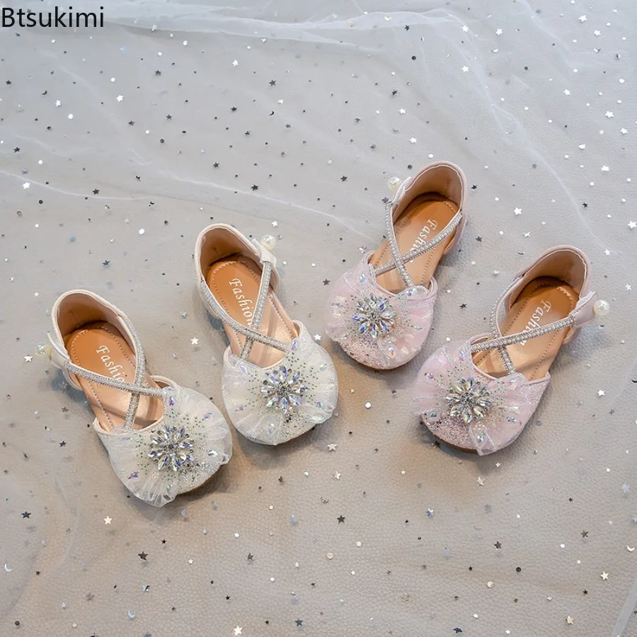 Flower Children's Shoes Summer Girls Fashion Shiny Crystal Princess Sandals Kids Soft Soled Anti Slip Party Performance Shoes