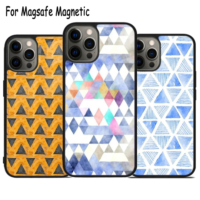 

Watercolor Triangle Pattern Wireless Charge Magsafe Phone Case For iPhone 15 16 14 13 11 12 Pro Max Plus Magnetic Bumper Cover