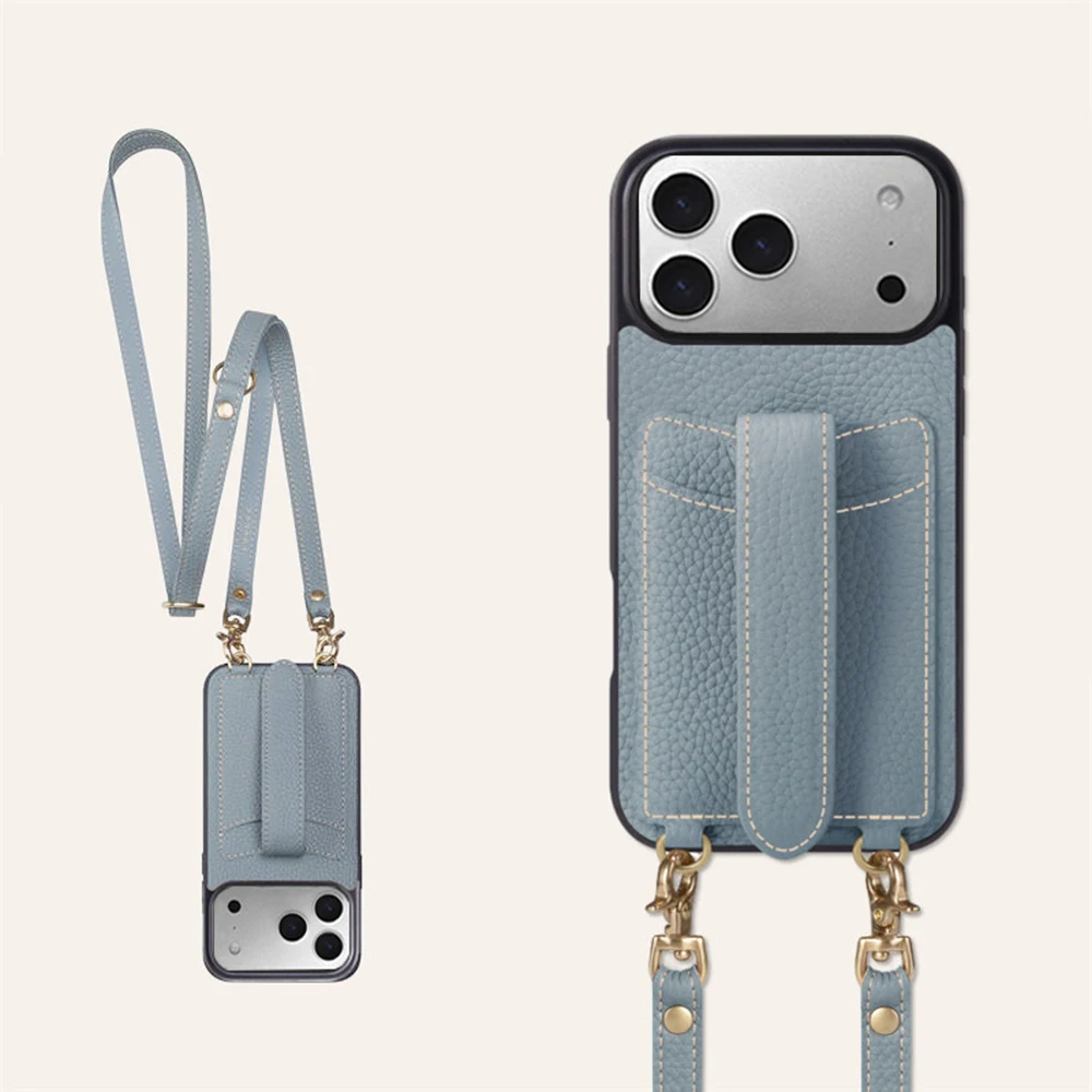 For iPhone 17/17 Air/17 Pro/17 Pro Max Wallet Case Card Holder Crossbody Kickstand Wrist Strap Cover