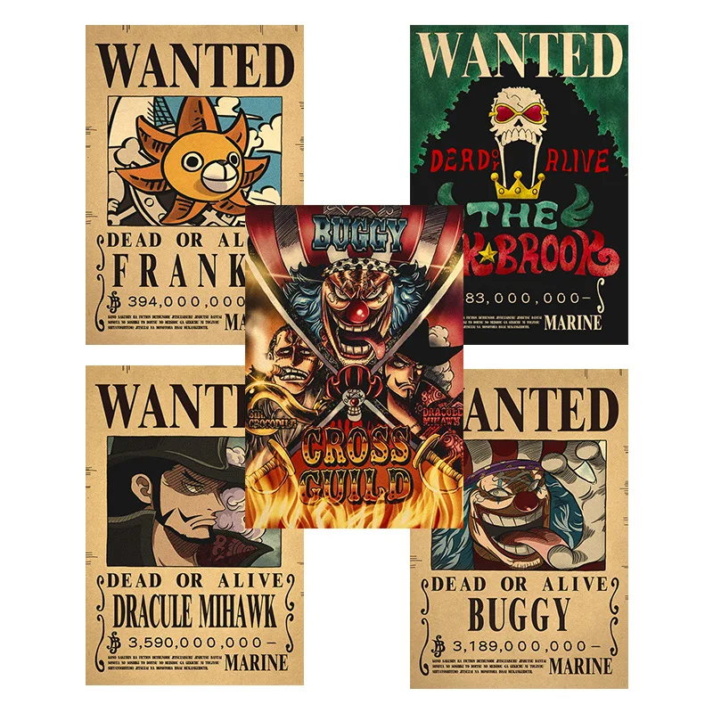 New Anime One Piece Cross Guild Posters Luffy Four Emperors Bounty Wanted Posters Children\'s Vintage Wall Decoration Poster Toys