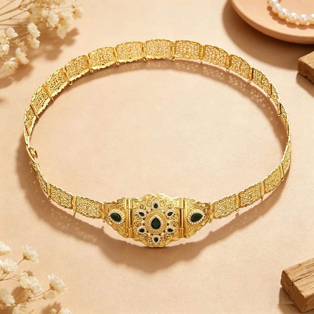 Classic Middle Eastern Waistband Hollow Filigree Rhinestone For Wedding Reception Gown Matching