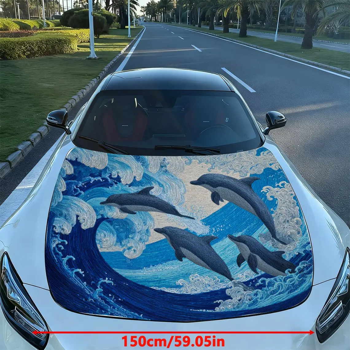Active Dolphins Car Hood Sticker-UV Resistant And Waterproof Decoration,stylish Design,easy To Stick/remove,durable And Glossy S