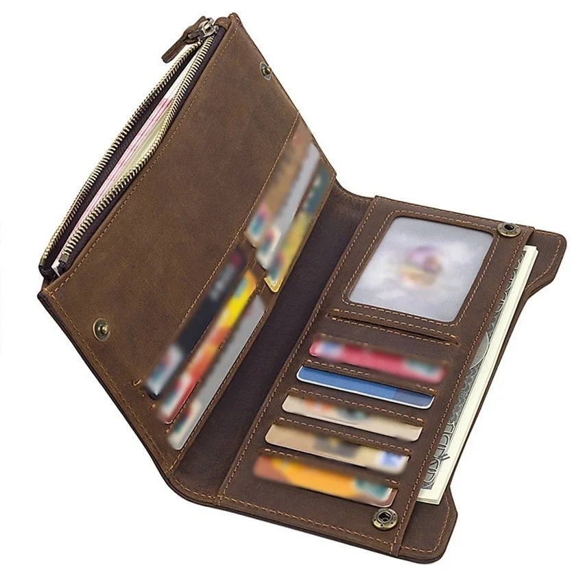Retro Men's Long Wallet Cow Leather Wallet RFID Blocking Wallet Billfold Clutch Wallet Credit Card Wallet