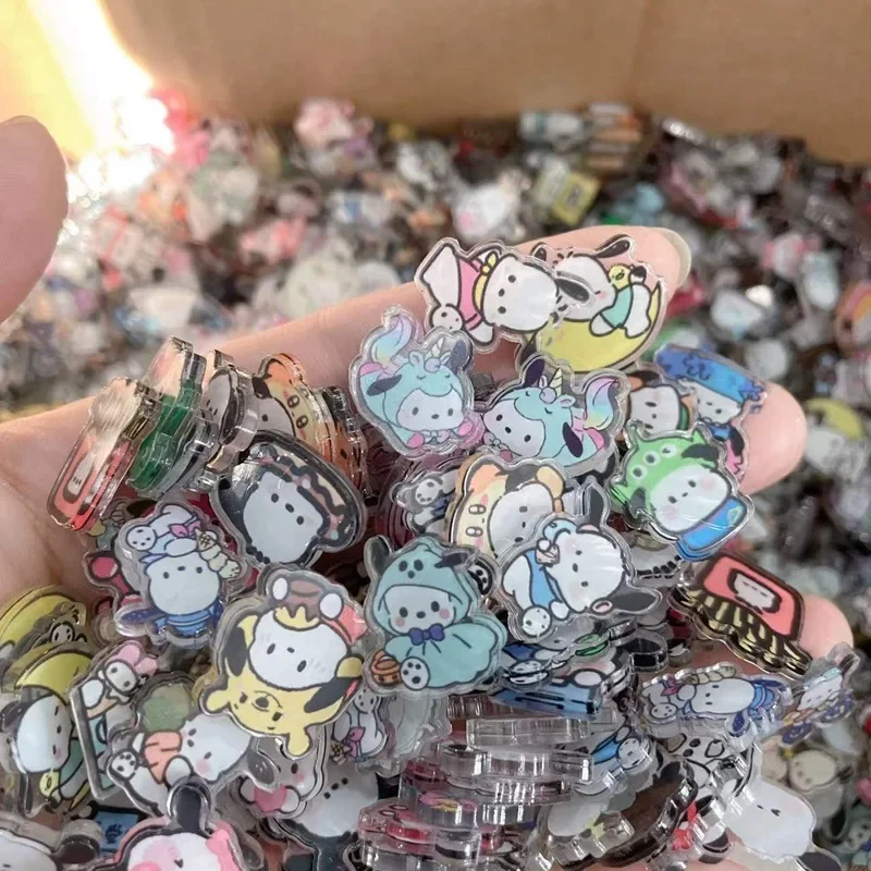 100-500g 4cm Sanrio Hello Kitty Kuromi 4cm Acrylic Pendant Sanrio Melody DIY Accessory Keychain PP Clip Patch Waterproof