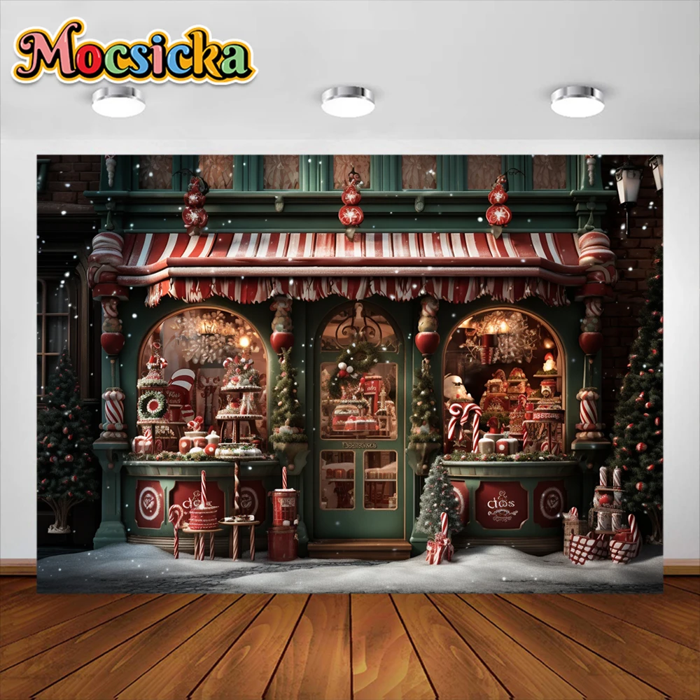Christmas Candy Store Photography Backdrop Kids Portrait Props Adult Children Xmas Snow Toy House Background Studio Banner
