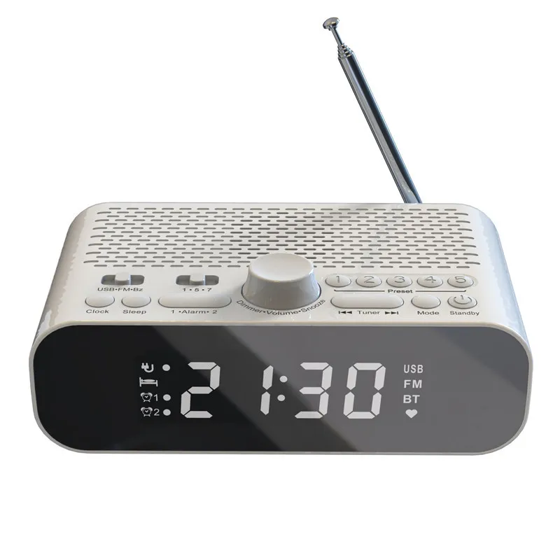 

Bedside Bluetooth FM radio dual alarm clock mobile phone USB charging Bluetooth speaker