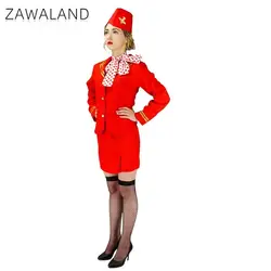 Zawaland Stewardess Uniform Woman Cosplay Costume Holiday Party Sexy Red Dress Suit Girls School Stage Performance Costume Ball