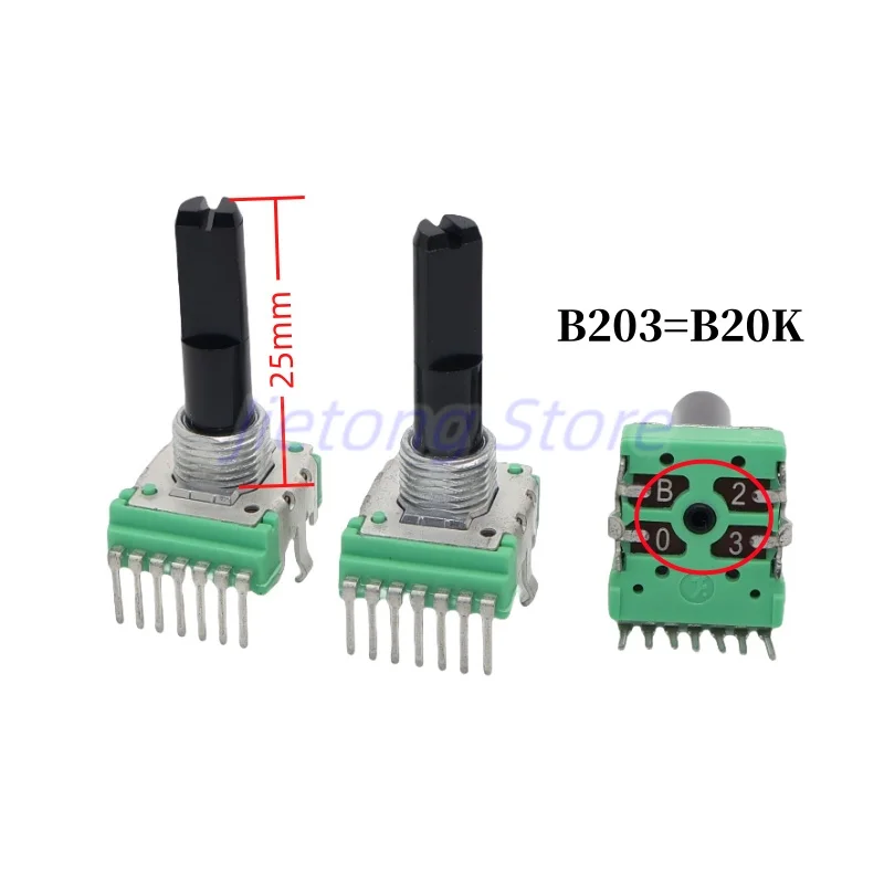 2pcs RK14 B20K 7Pins Stereo Channel Vertical Rotary Potentiometer B203 Shaft Length 25MM