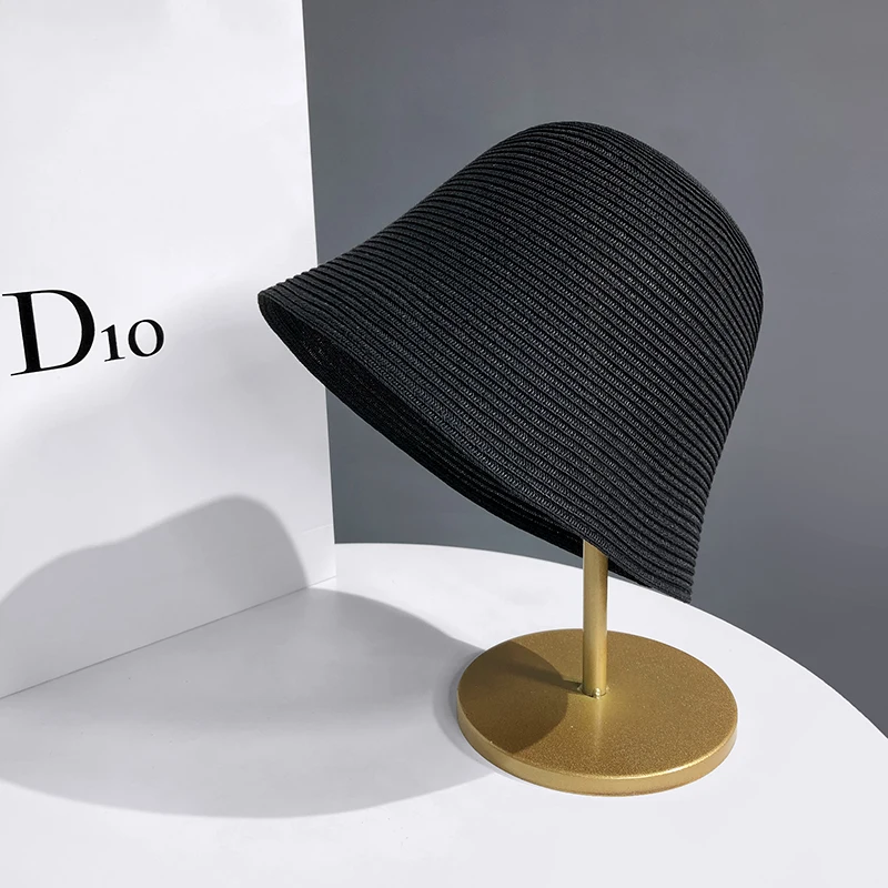 السيدات الصيف كل مباراة الظل القش قبعة عطلة قبعة باردة شاطئ البحر صياد قبعة طوي اليابانية جرس على شكل وعاء قبعة الإناث #5