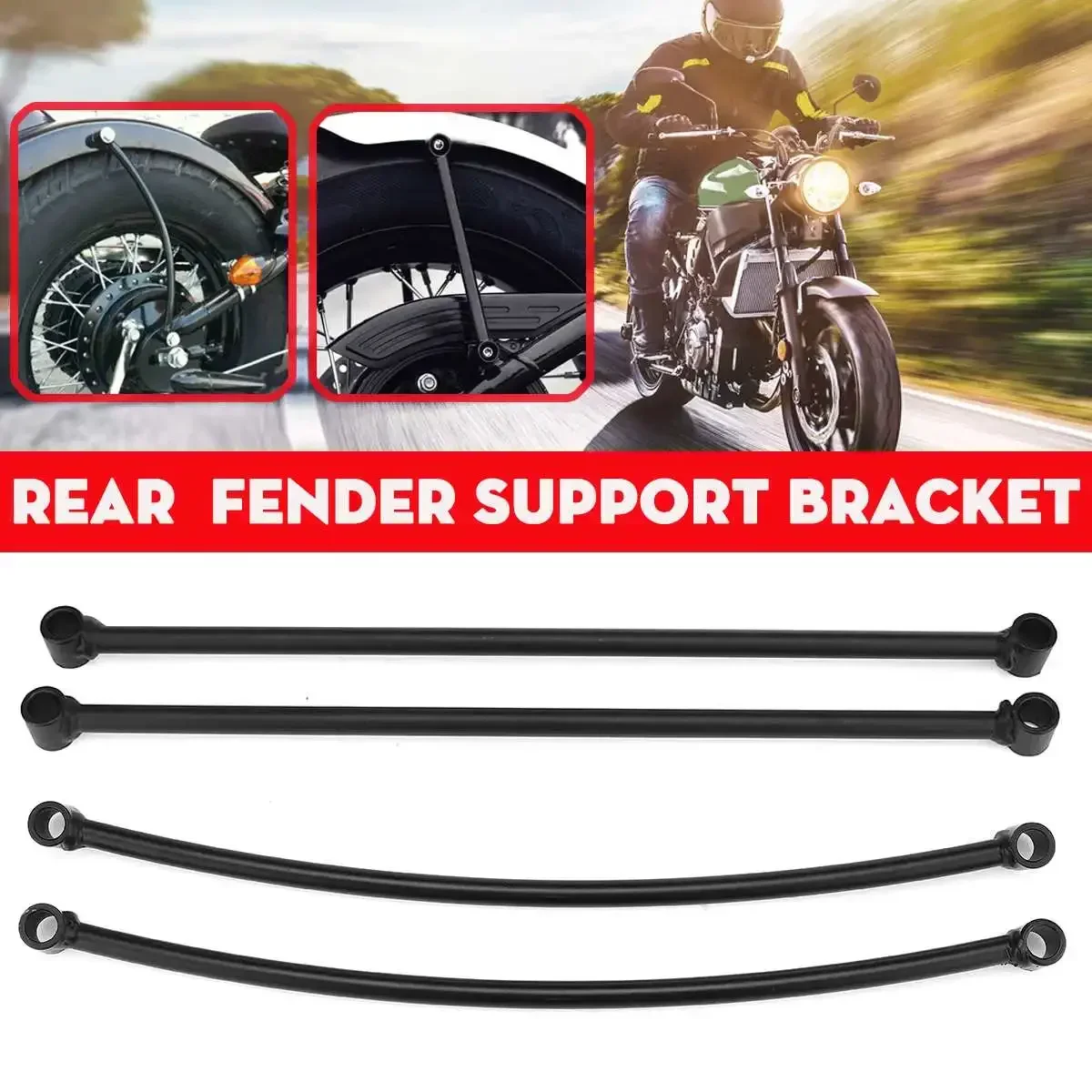 2pcs/set Motorcycle Rear Fender Rail Support Bracket Mount Holder Black Steel Straight/Curved Cafe Bobber Choppers Cruisers