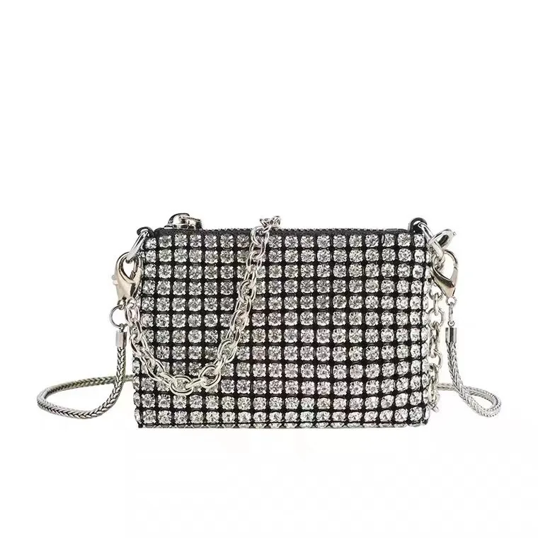 Super A White Diamond Women's Lipstick Bag Chain Mini Small Square One Shoulder Crossbody Bag Niche Design Bolso De Fiesta Mujer
