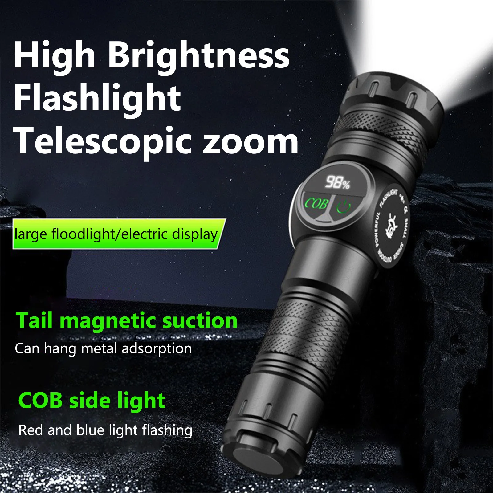 

LED+COB High Power Flashlight Type-C Rechargeable Zoomable LED Flashlight Waterproof Outdoor Camping Light Magnetic Hand Torch