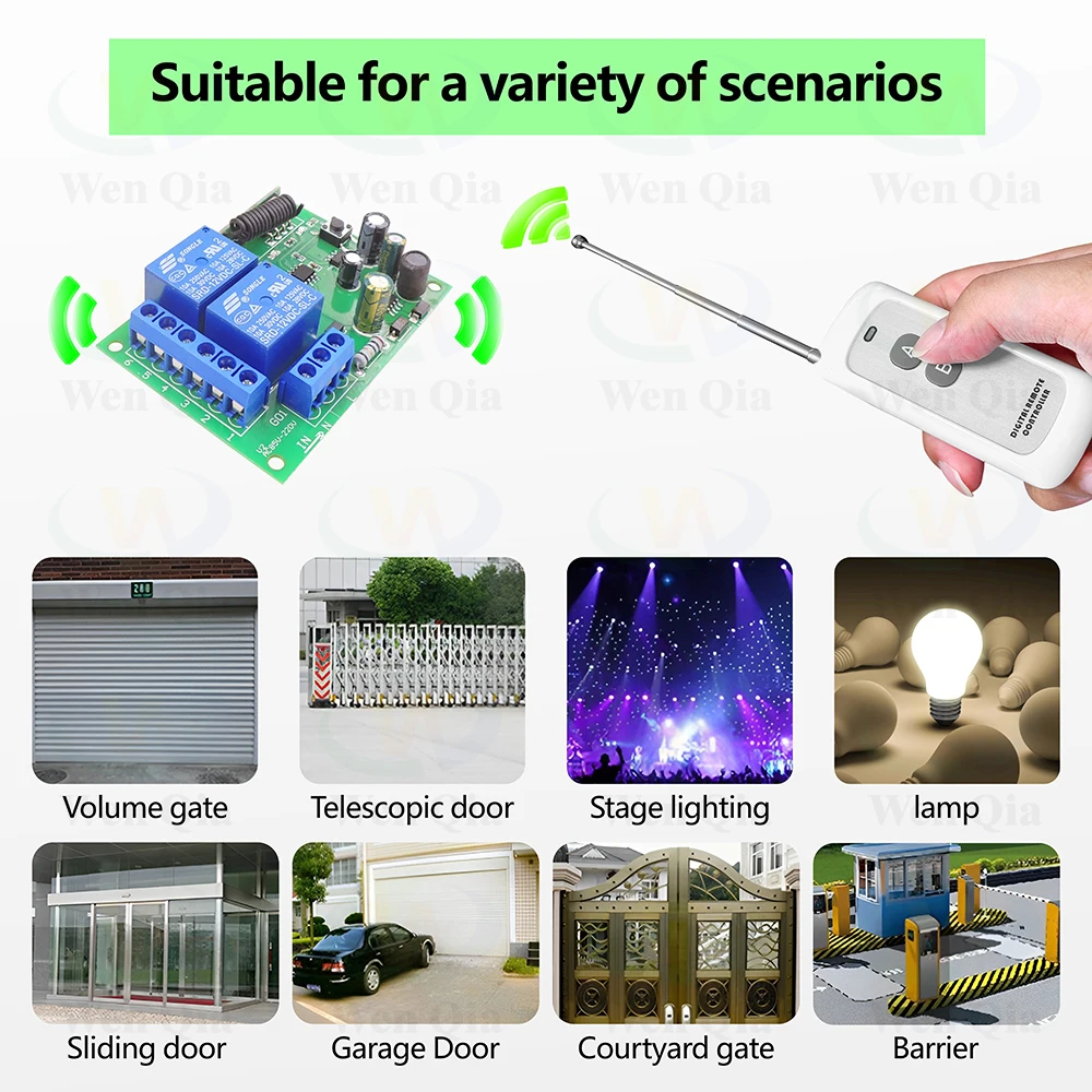 433MHz 110V 220V Universal Wireless Remote Control Switch,2CH Relay Module and 500m Transmitter for Light/Garage Gate/Crane/DIY