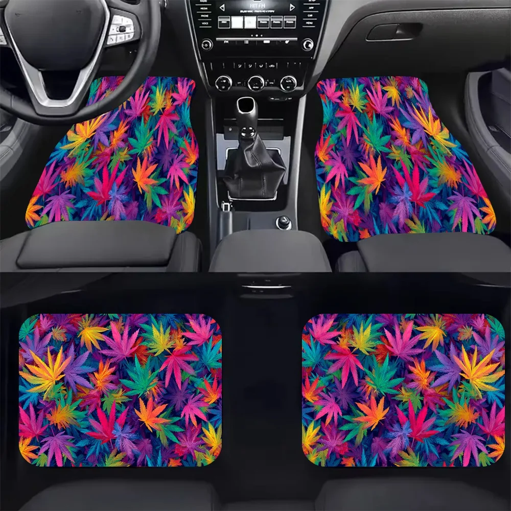 

4pcs-Vibrant Leaf Mosaic Printed Car Floor Mats - Stylish, Easy To Clean, Suitable For All Vehicles, Durable And Provide Lasting
