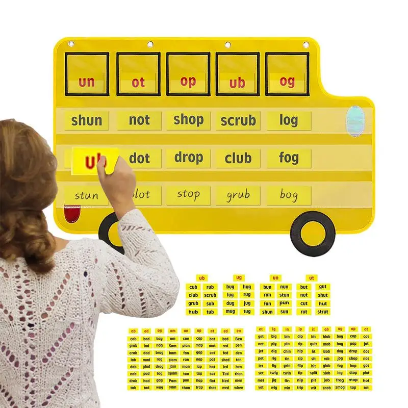

Pockets Words Chart Bus-Shaped Educational Educational Pocket Chart Literacy Games Versatile Word Building Center Pocket