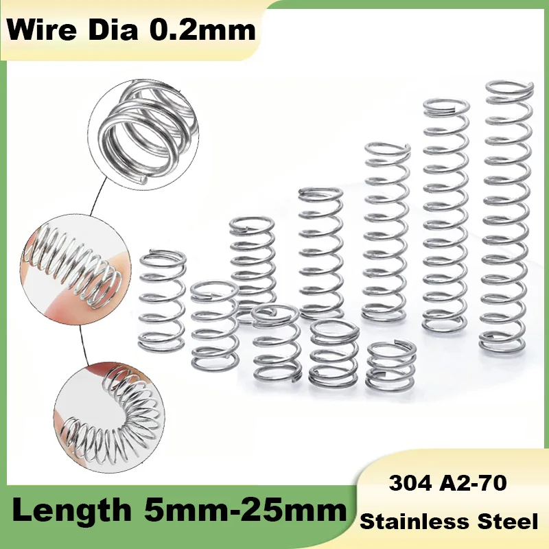 10Pcs Compression Spring Wire Dia 0.2mm 304 Stainless Steel Pressure Small Micro Miniature Outside Diameter 1.0~4mm