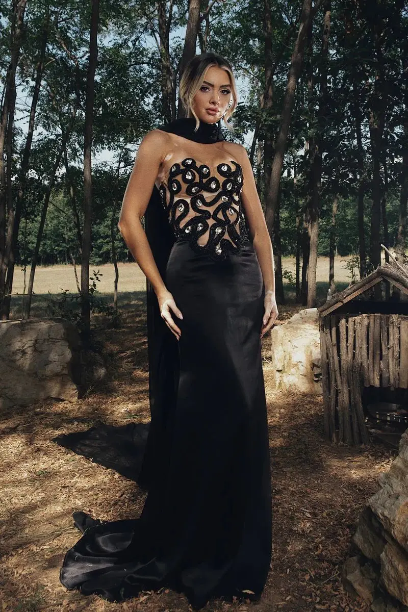 

Chic Strapless Women Dresses Sheath High Quality Prom Gowns Luxury Fashion Sleeveless Floor Length Evening Party Dresses