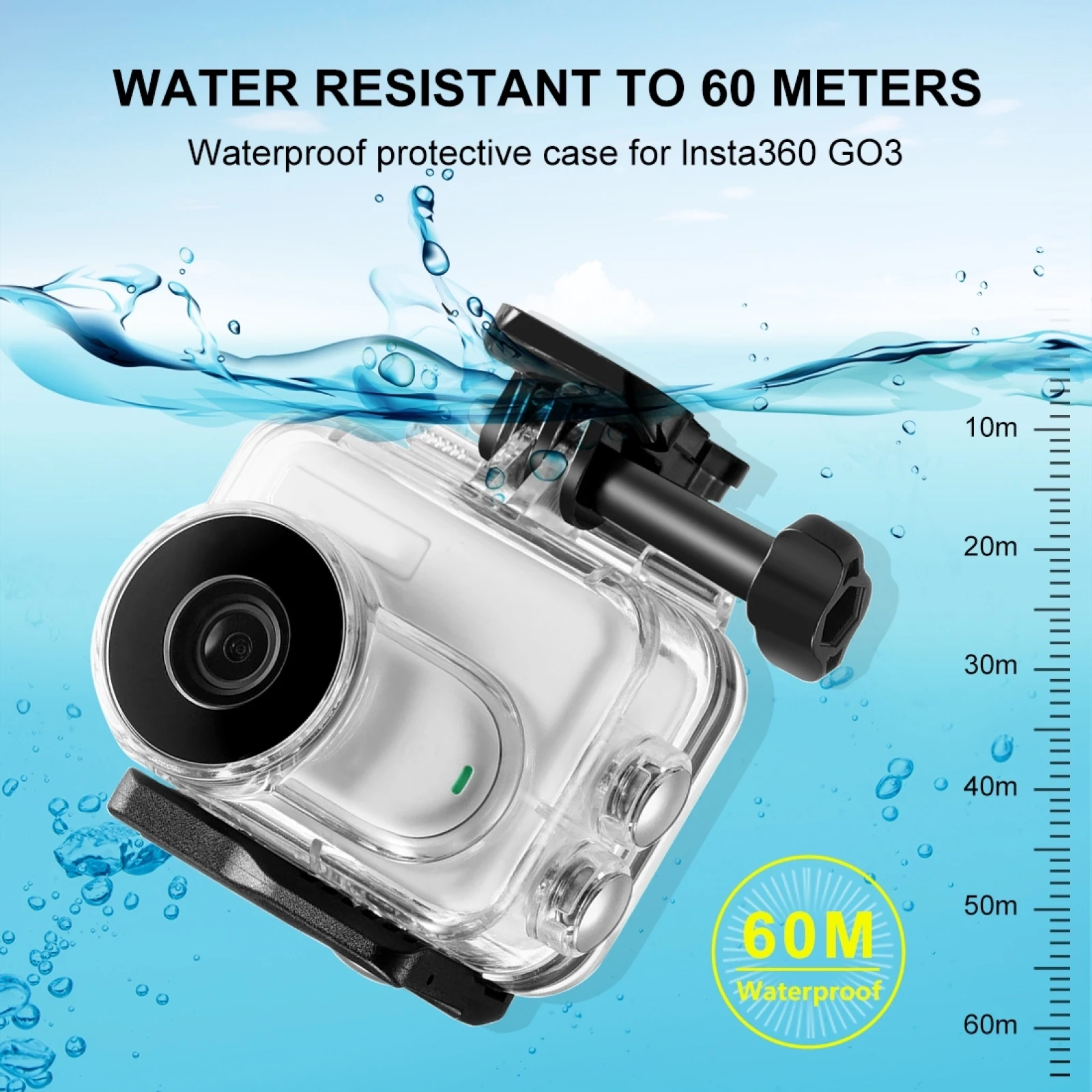 Waterproof Camera Diving Case, Underwater Shooting Acessórios, Fit para Insta360 GO 3, 60m