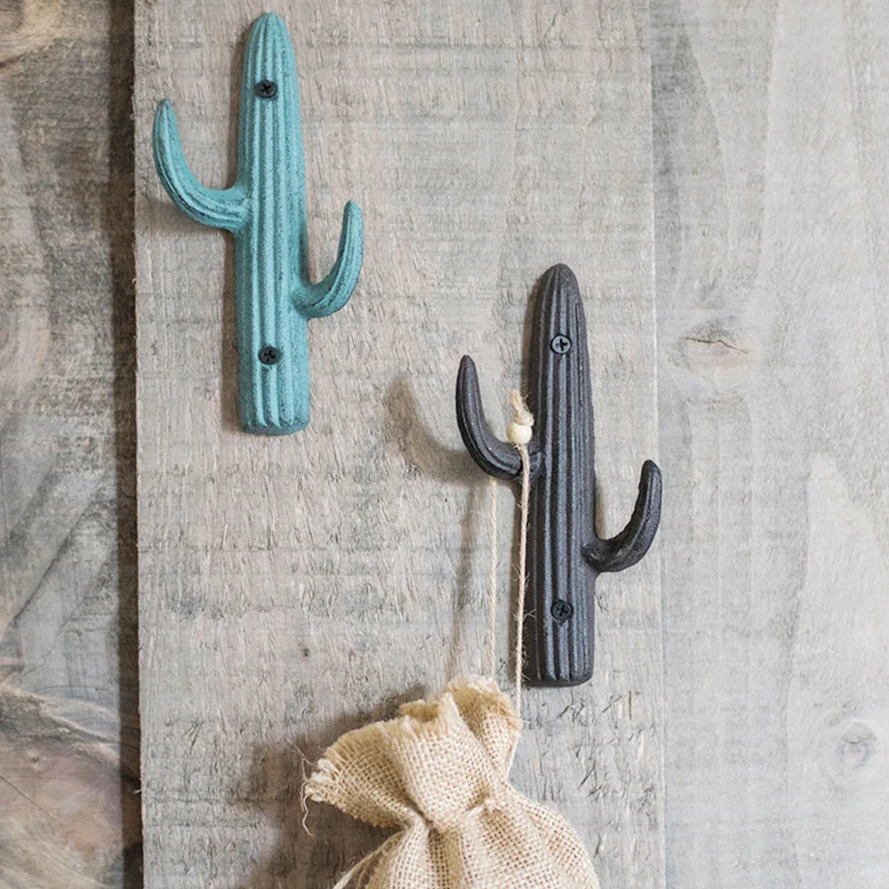 Cast Iron Cactus Hooks 2 in 1 Wall Mounted Heavy Duty Metal Hanger Green/Brown Coat/Key/Bag/Towel Home Decor Bathroom Kitchen