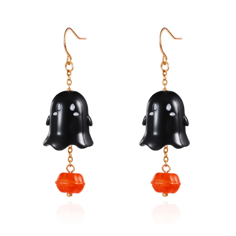 Niedliche Halloween-Harz-Geister-Ohrstecker für Damen, modische Cartoon-Kürbis-Anhänger-Piercing-Ohrringe, Schmuckgeschenke – Detail 21
