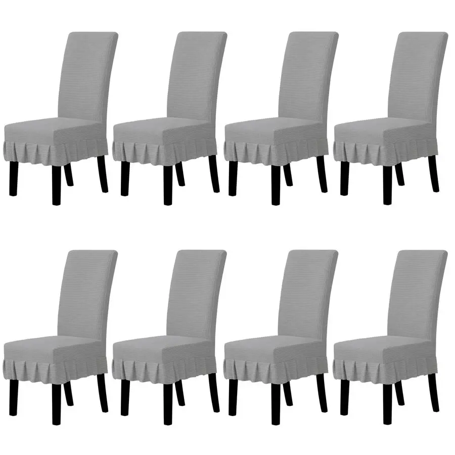 

Dining Chair Covers Stretch Parsons Chair Slipcover with Skirt Chair Covers for Dining Room Restaurant Banquet 8 PCS, Light Gra