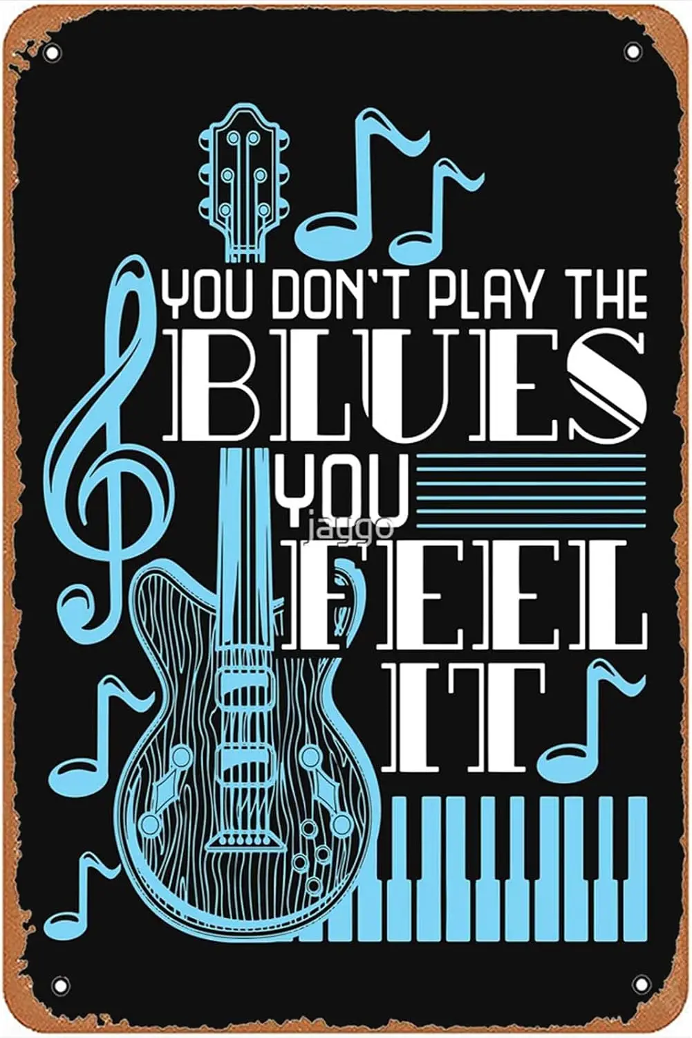 Blues Music Musician Gifts Guitar Musical Notes Sign Wall Decor Art Poster Vintage Metal Tin Sign for Funny Room Bathroom Garage