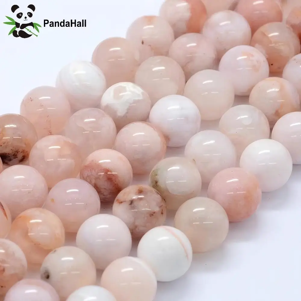 PandaHall 1 Strand Natural Cherry Blossom Agate Round Beads, Multiple Sizes 10mm 12mm 14mm for Necklace Bracelet Jewelry Making