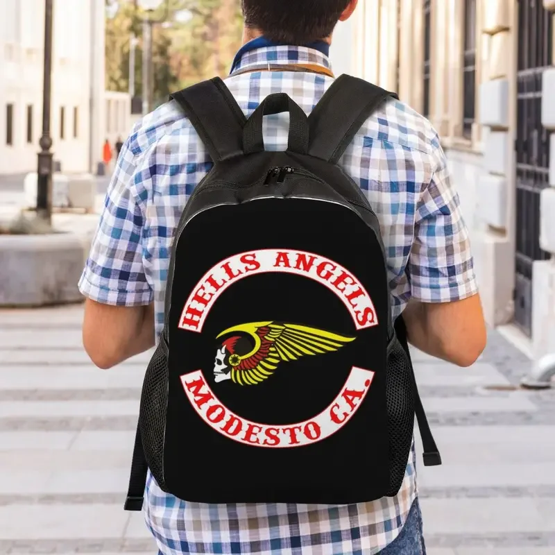 Mochila personalizada con logotipo de Hells Angels para hombres y mujeres, escuela universitaria básica para la bolsa de libros, bolsas de Club de motocicleta