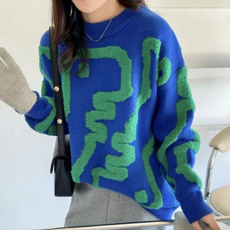 

Новая мода пуловер с героями мультфильмов, свитер с круглым вырезом, осень-зима, женский ленивый стиль, студенческий повседневный вязаный свитер в западном стиле, топы